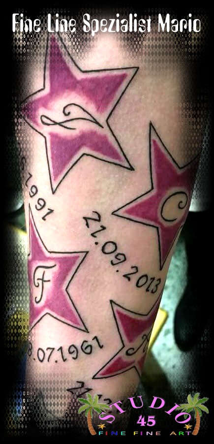 Pink Sterne mit Anfangsbuchstaben Arm Tattoo Recklinghausen STUDIO 45